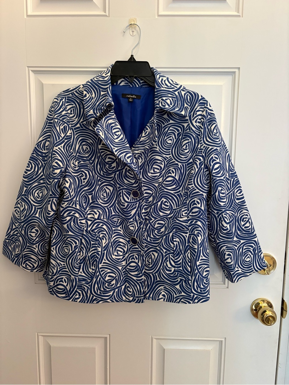 Rafaella Navy and White Printed Short Blazer